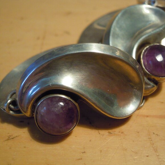 4 pc Antonio Pineda Taxco Silver 925 Comma Amethyst Necklace Bracelet Earrings - Picture 10 of 10